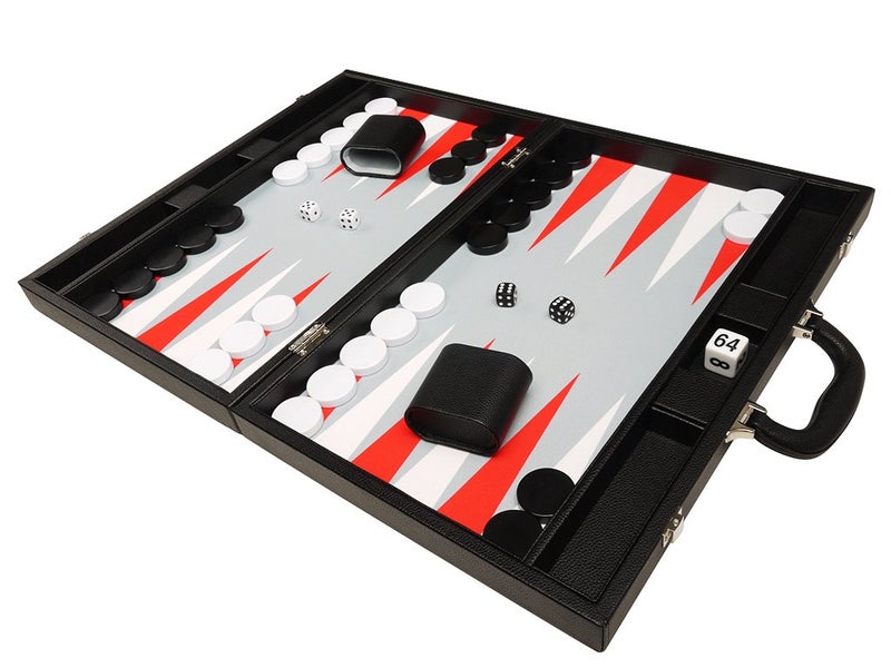 Silverman & Co. 19-inch Premium Backgammon Set - Large Size - Black Board, White and Scarlet Red Points - Image 3